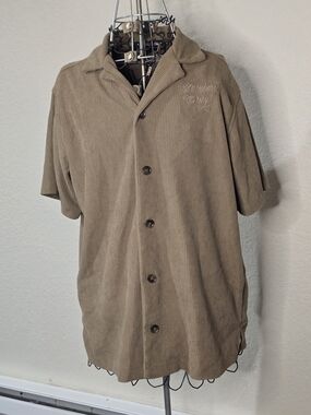 Members Only Tan Corduroy Short Sleeve Button-Down Shirt